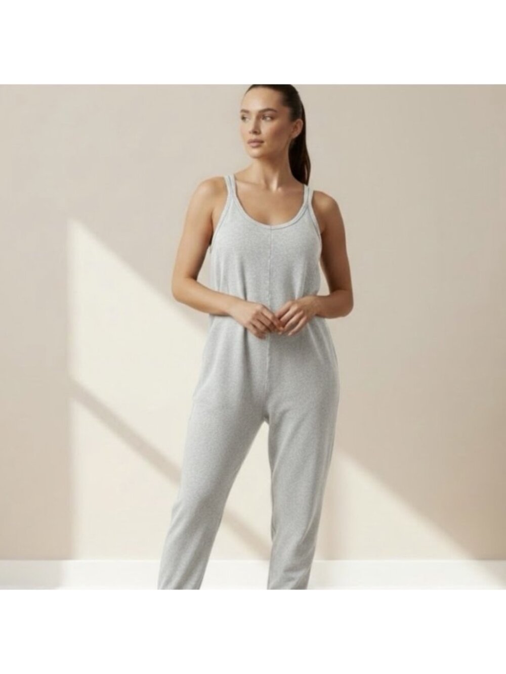 T/S By Thrive Clothing Soft Gray Jumpsuit Pockets New Size Large Loungewear New